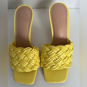 Piepiebuy Slip On Mules Sandals Yellow Square Toe Woven 2” Heels Backless 5.5